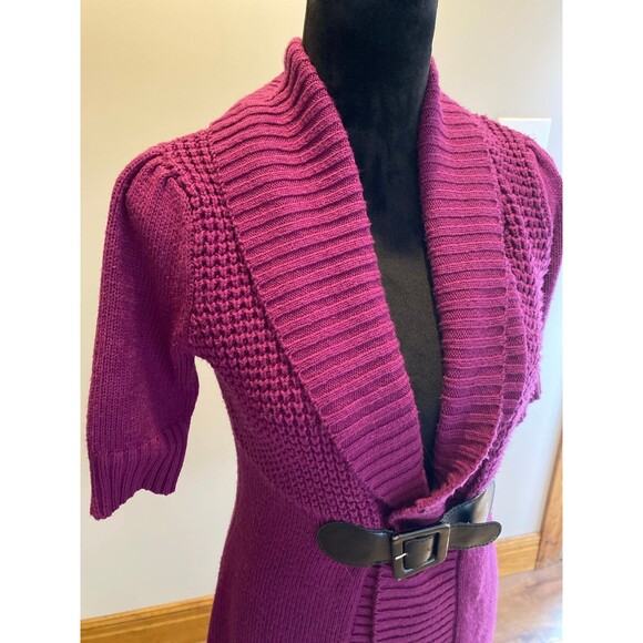 Takeout Sweater Cardigan Jacket Buckle Close Size Medium Purple Pink Magenta - Picture 3 of 9